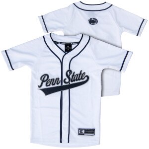 youth white Penn State baseball jersey with Athletic Logo on back